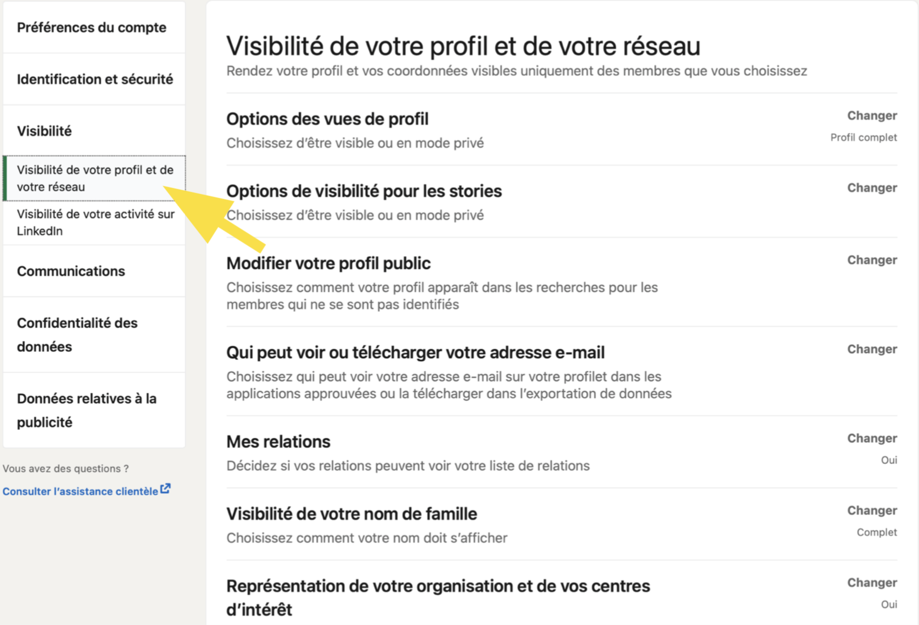 Choisissez visibilité pour autoriser l'affichage public